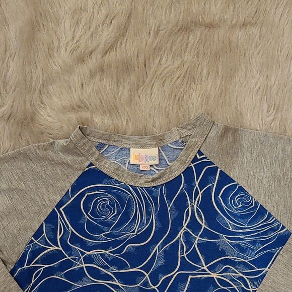 Lularoe randy womens blue and gray rose pattern quarter sleeve‎ shirt size xxs - Picture 3 of 5